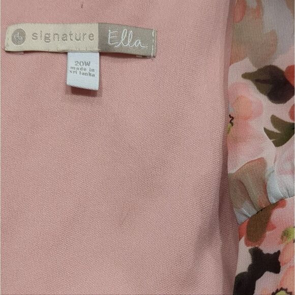ELLA Signature Ladies Dress  Plus Size 20 Pink Floral Chiffon Empire Waist - Picture 4 of 6